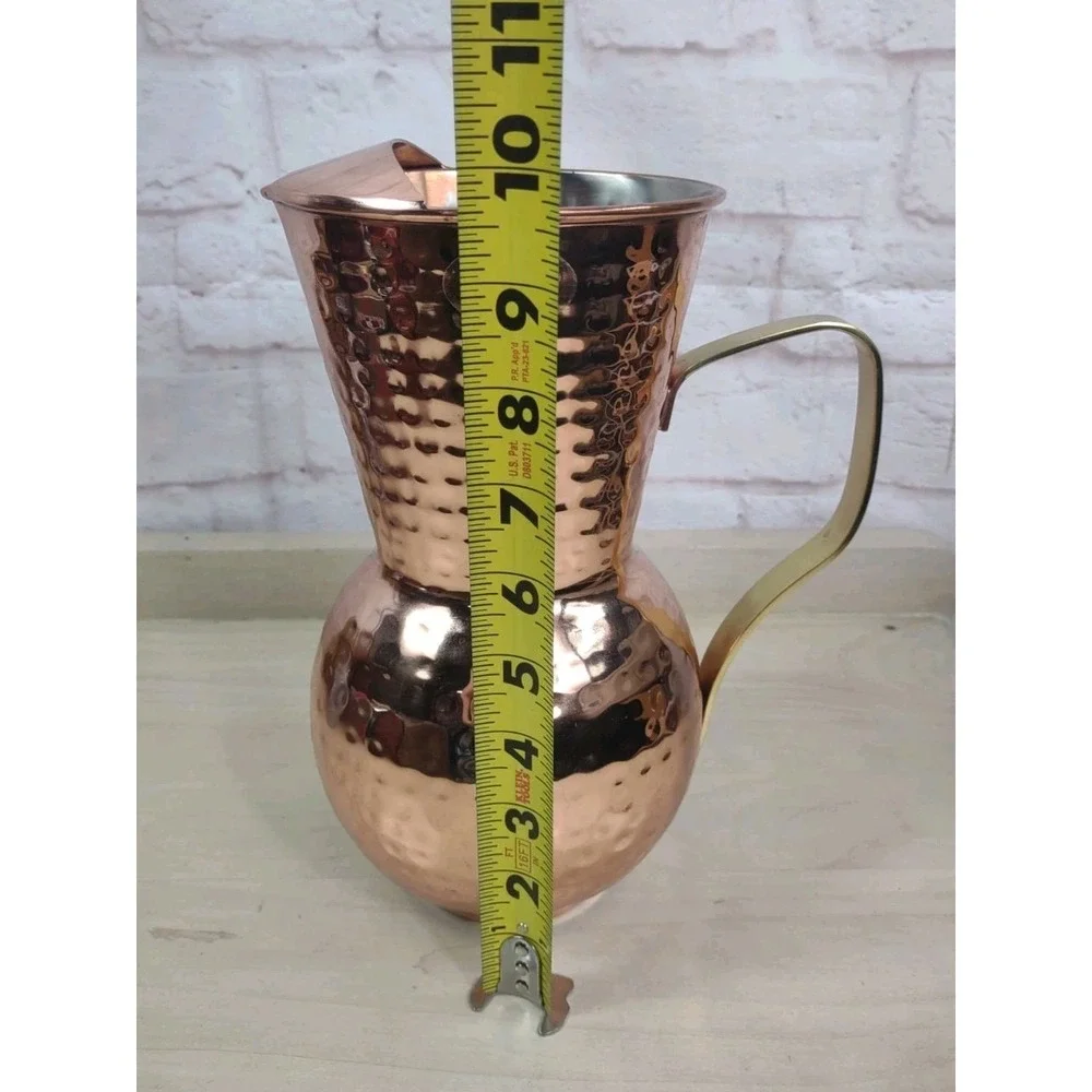 Hammered Copper Plated Pitcher Water Cocktail Decor Brass Handle Napa Style 9.5